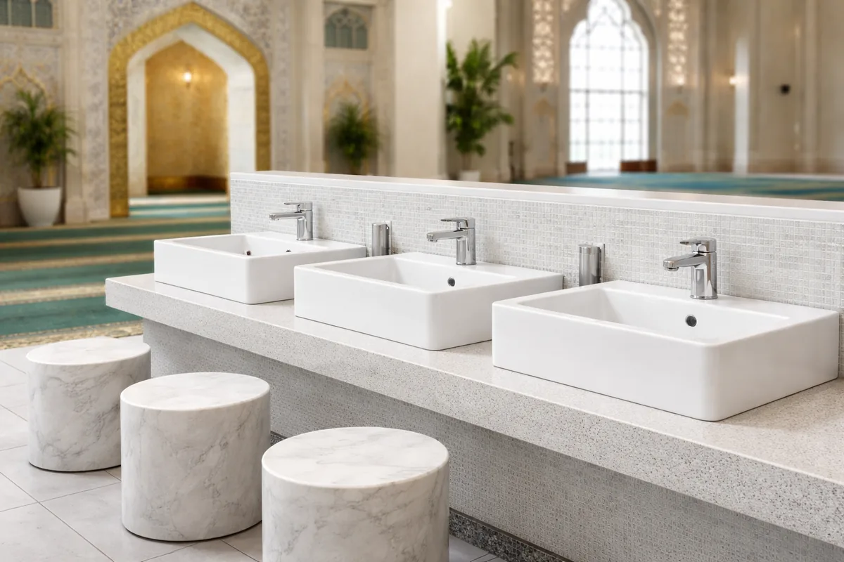 Quel type de lavabo d'ablutions en céramique antibactérienne choisir pour une mosquée